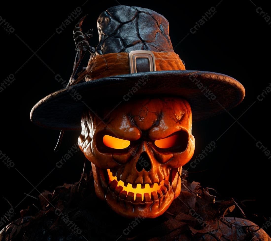 Caveira de abóbora com chapéu para Halloween