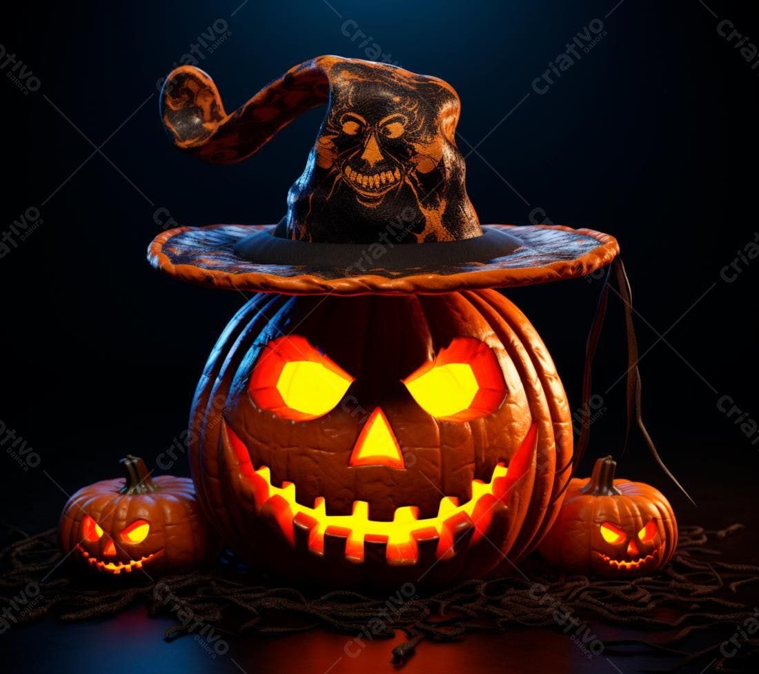 Abóbora de Halloween com chapéu de bruxa