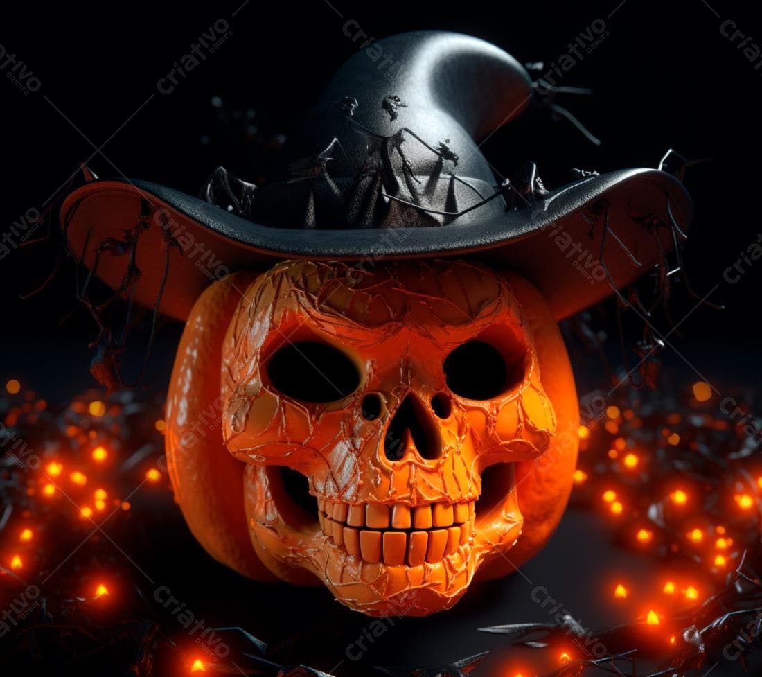 Abóbora caveira com chapéu de bruxa para Halloween