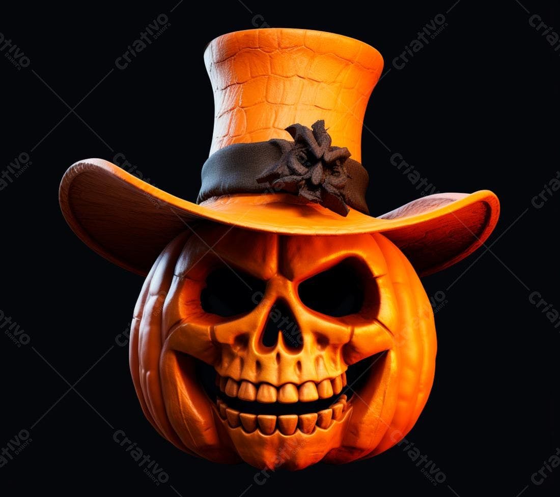 Abóbora caveira com chapéu para o Halloween