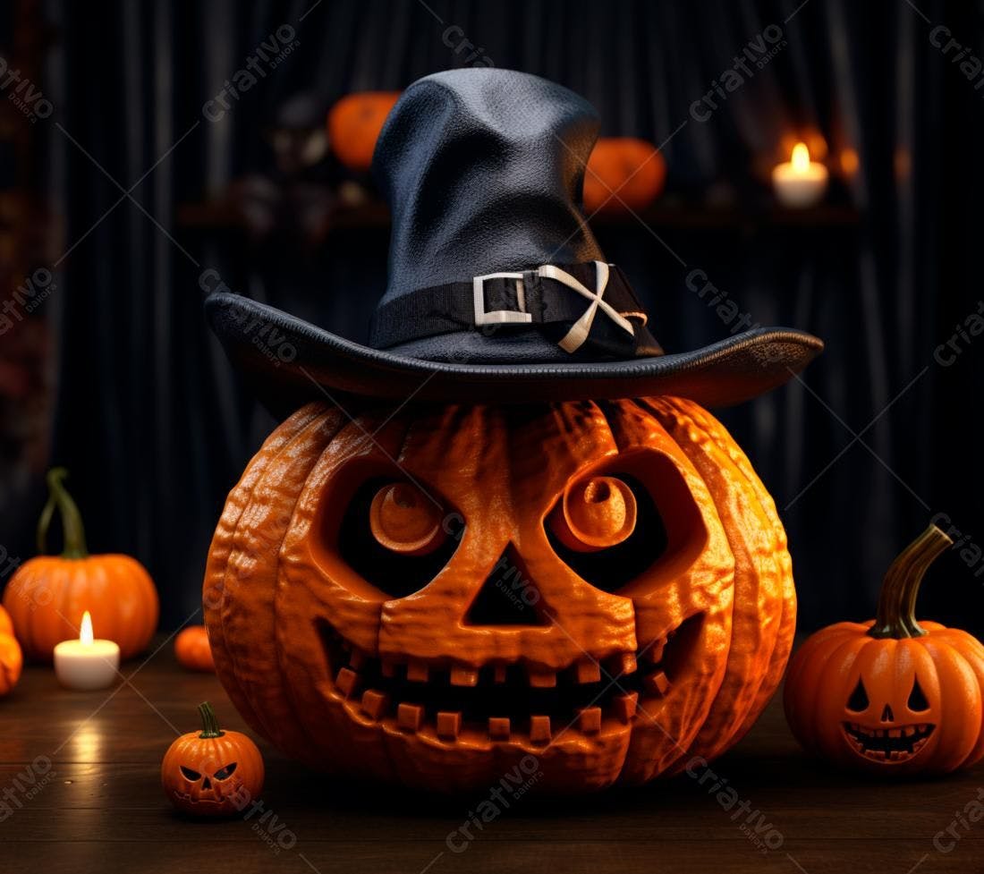 Abóbora de Halloween com chapéu de bruxa