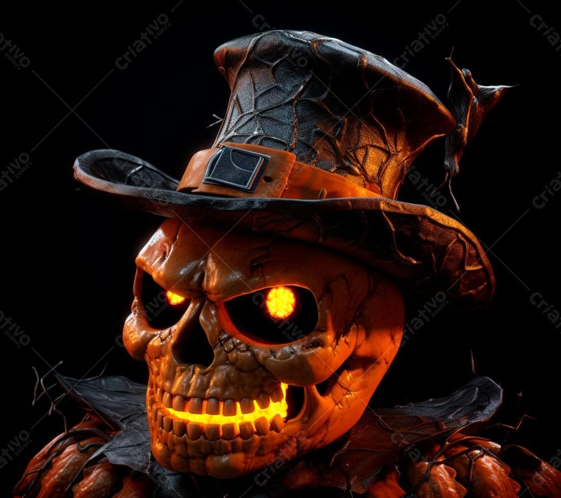 Caveira de abóbora com chapéu para Halloween