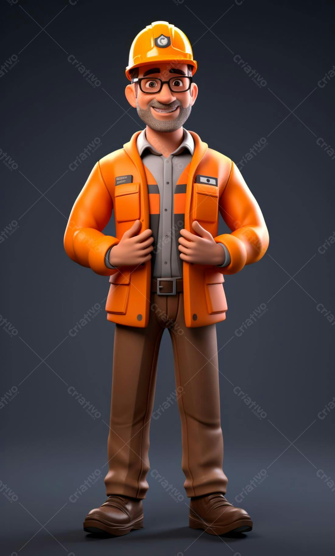 Engenheiro sorridente uniforme laranja