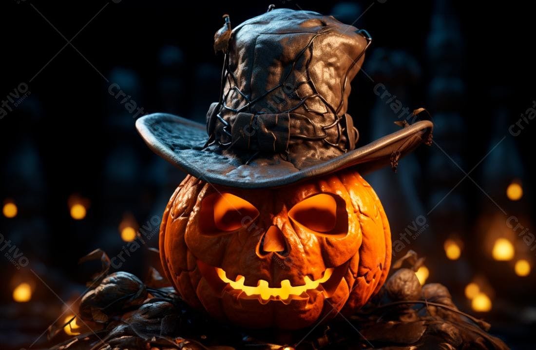 Abóbora de Halloween com chapéu de bruxa
