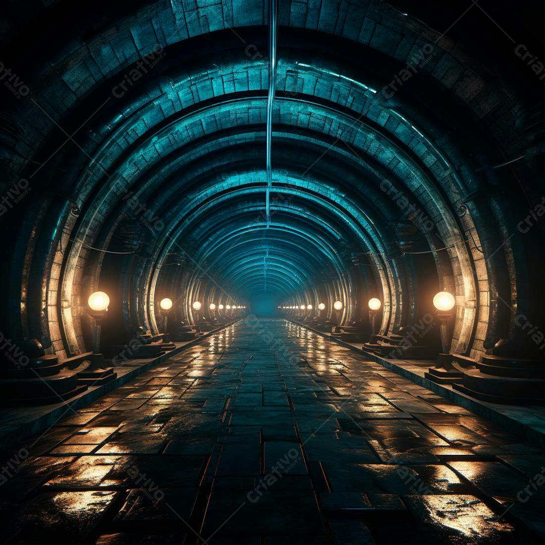 Túnel misterioso com iluminação dourada
