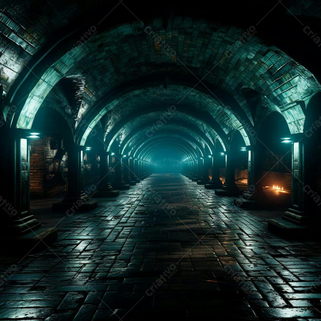 Passagem subterrânea iluminada à noite