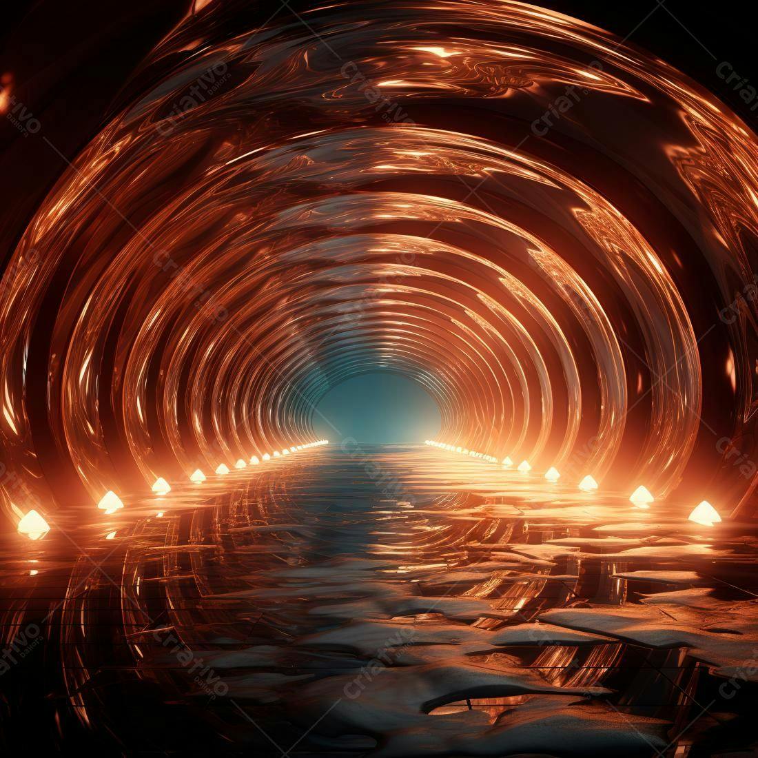 Túnel futurista laranja e azul