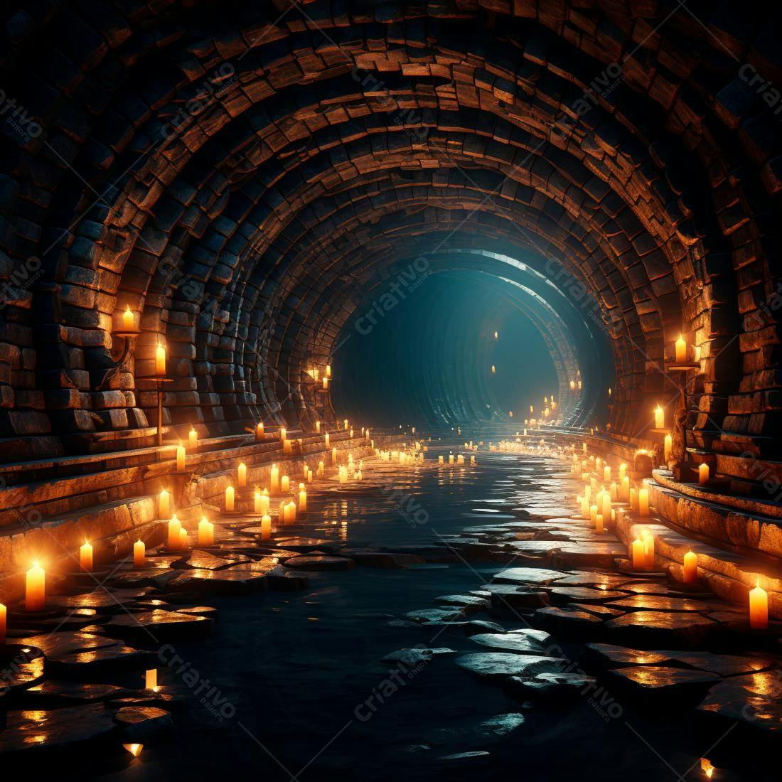 Túnel medieval com velas acesas