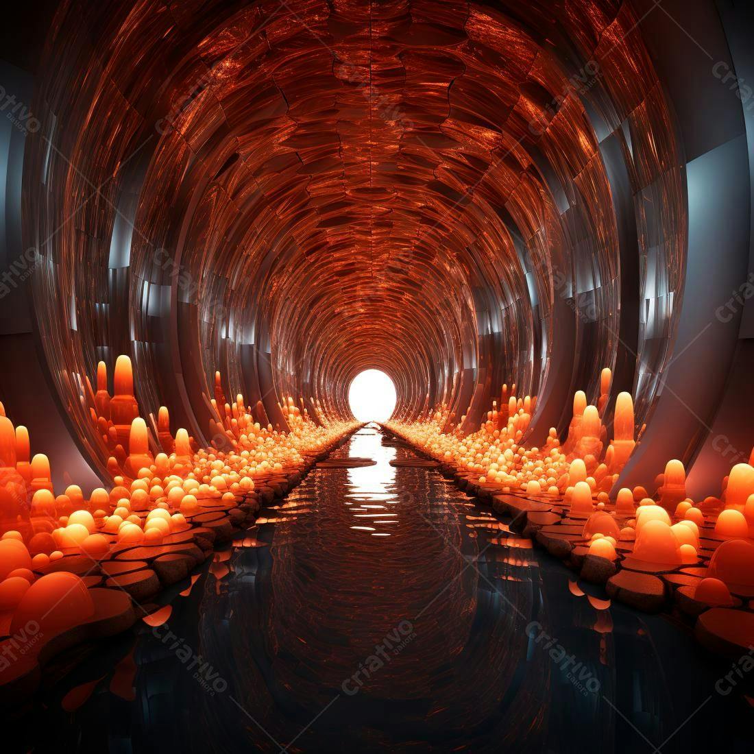 Túnel futurista com iluminação laranja