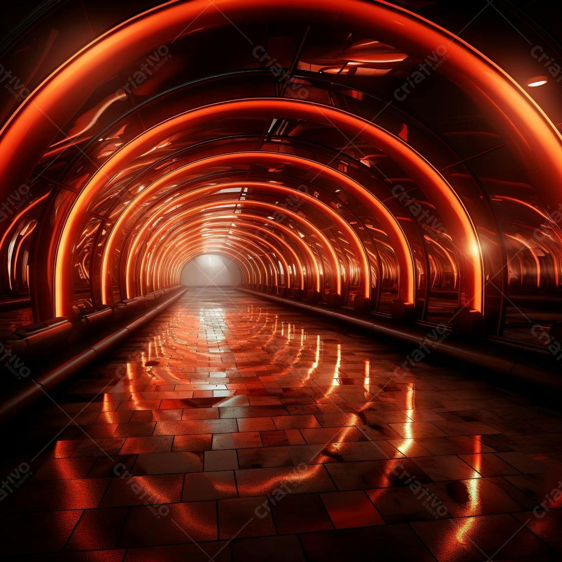 Túnel futurista com iluminação laranja