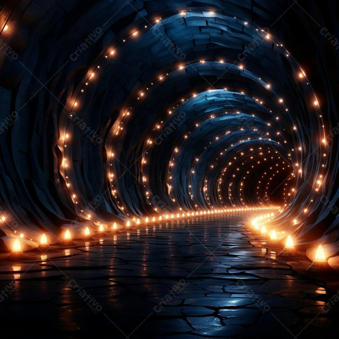 Túnel futurista com luzes quentes