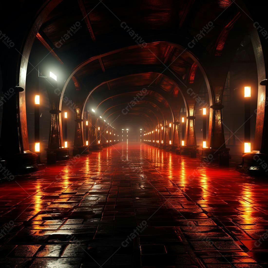 Passagem subterrânea iluminada vermelho