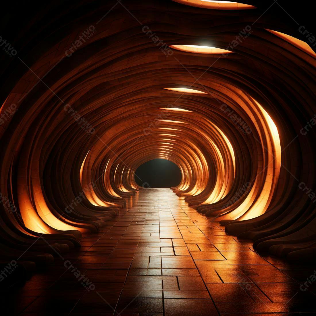 Túnel circular iluminado tons laranja