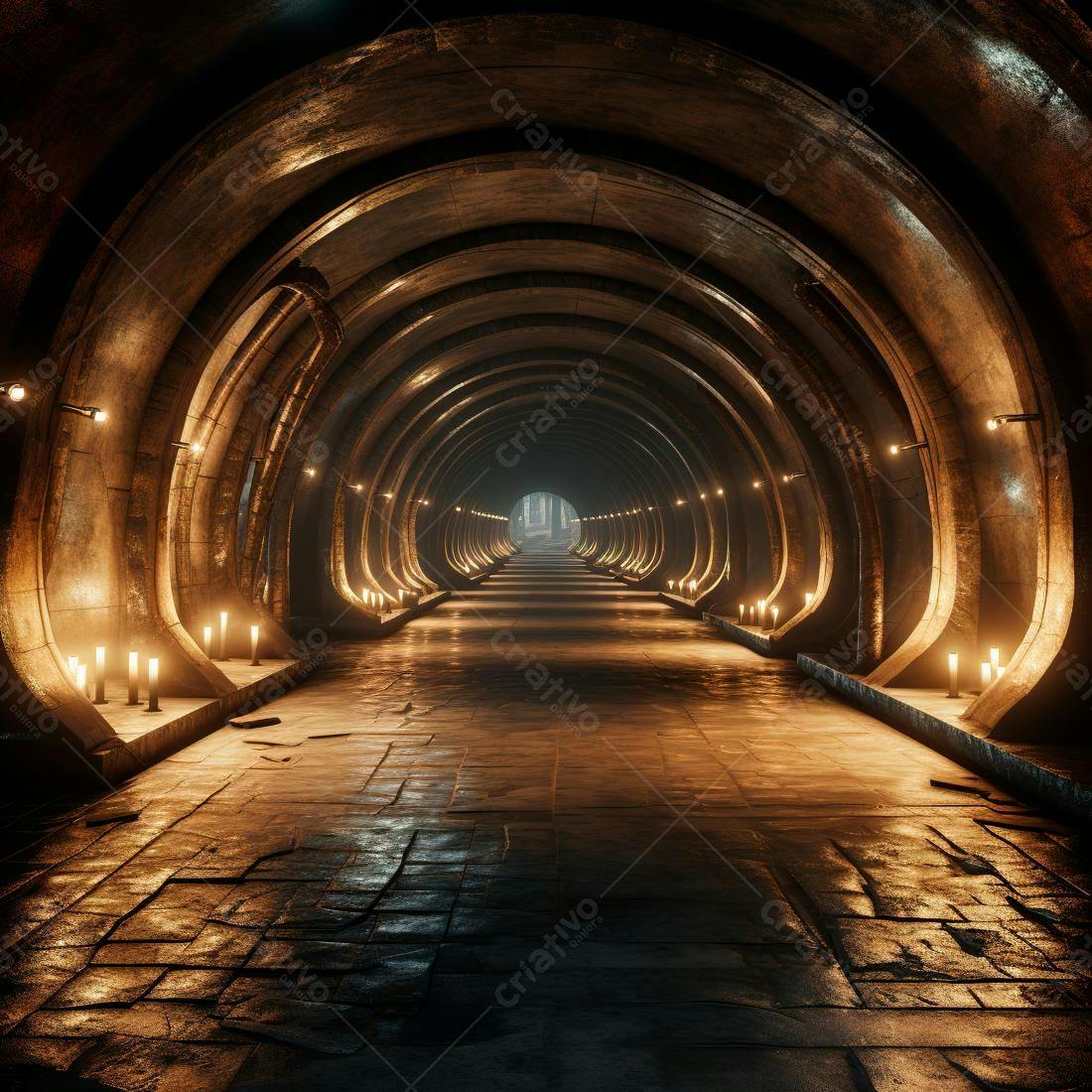 Túnel arqueado iluminado com velas