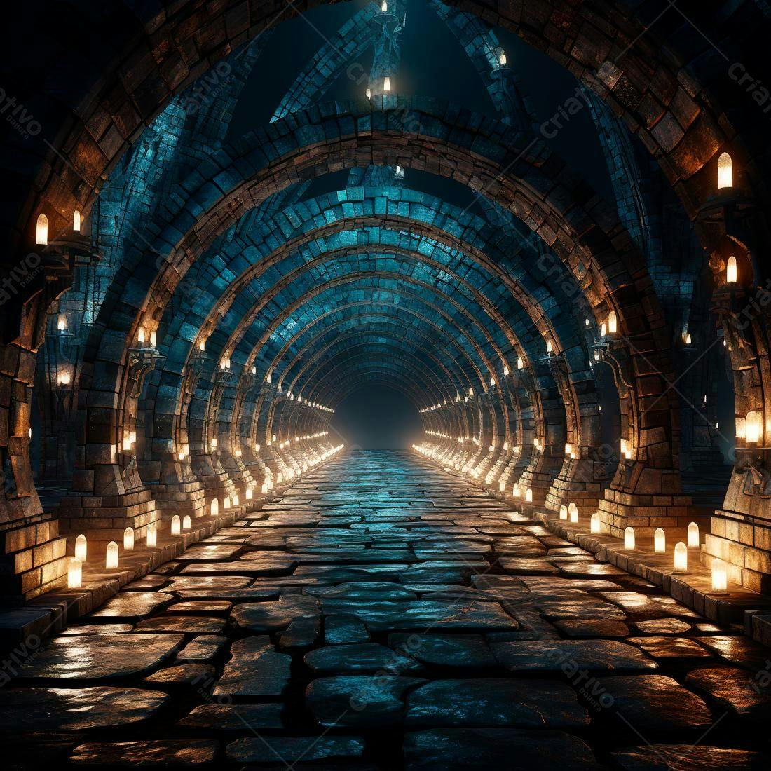 Túnel medieval iluminado por velas