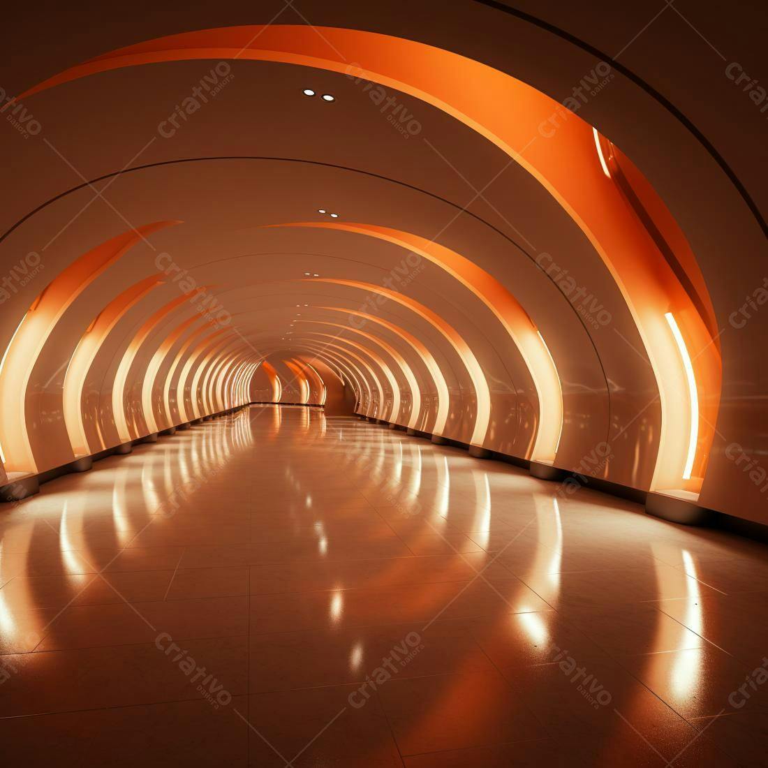 Corredor arqueado com iluminação laranja