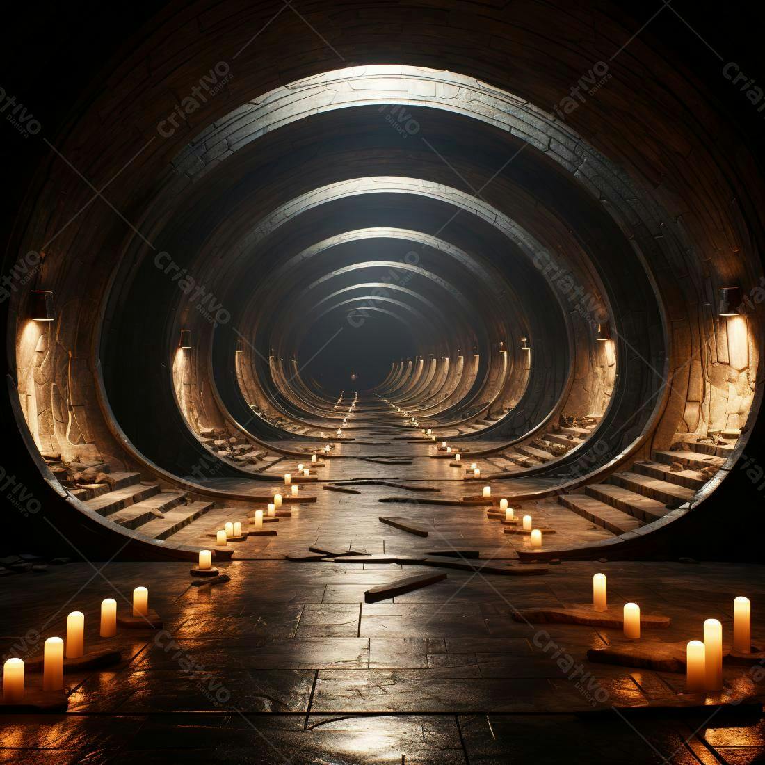 Túnel circular com velas acesas
