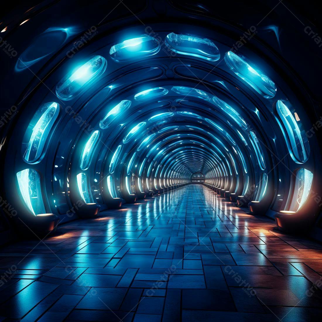 Túnel futurista azul e laranja