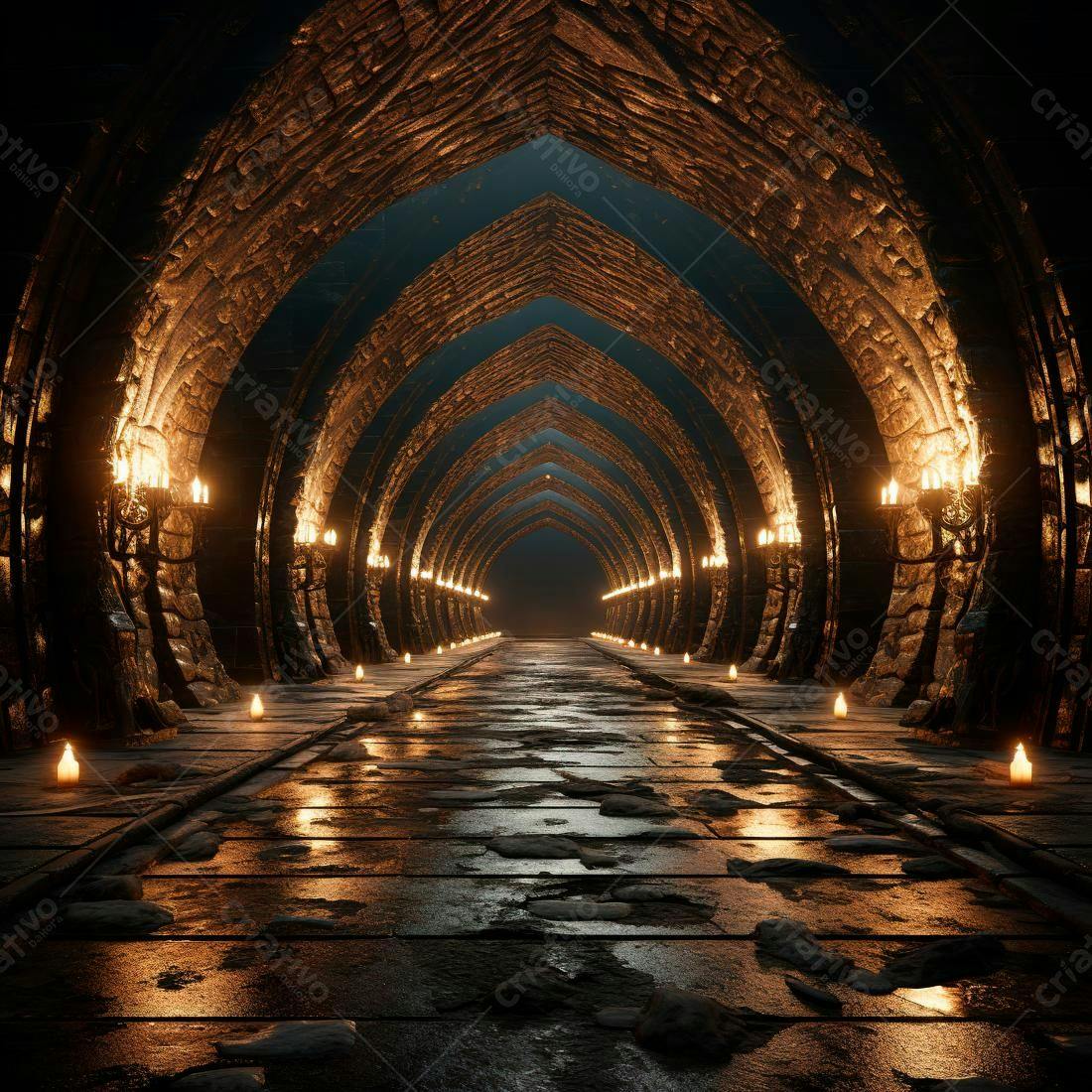 Corredor gótico iluminado por velas