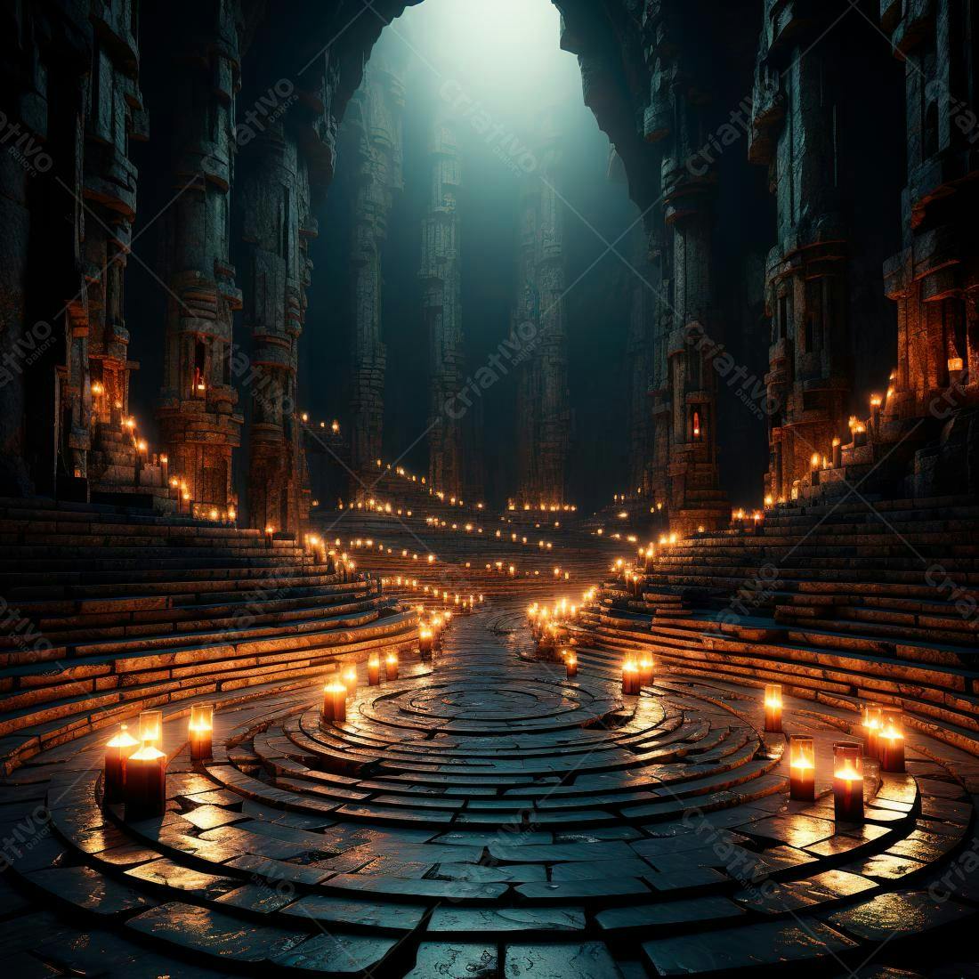 Templo antigo com velas acesas