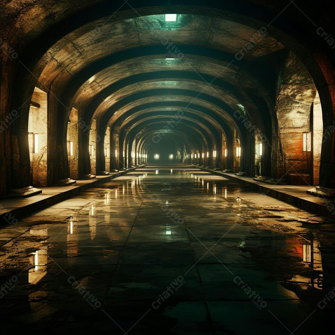 Túnel subterrâneo misterioso e úmido