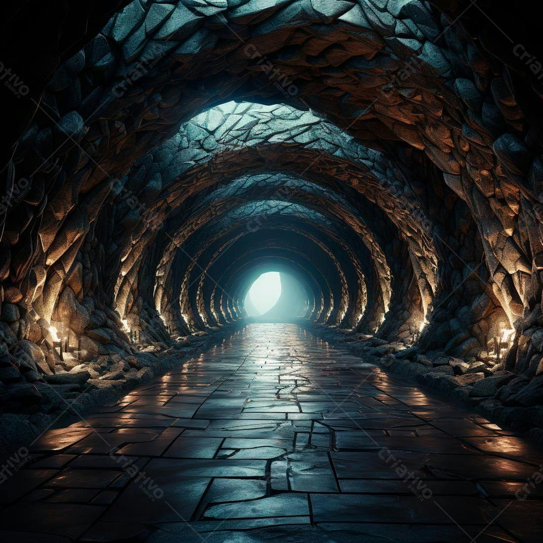 Túnel de pedra com luz ao fundo