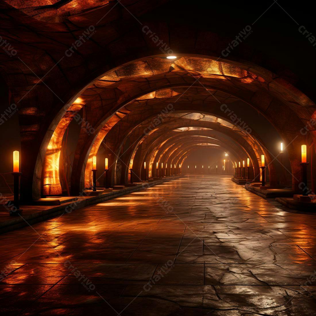 Corredor de arcos iluminado por velas