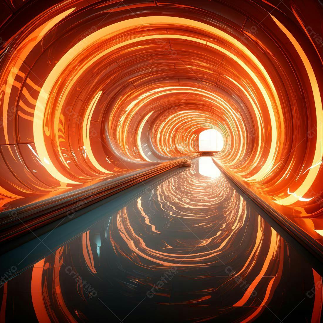 Túnel futurista laranja e reflexivo