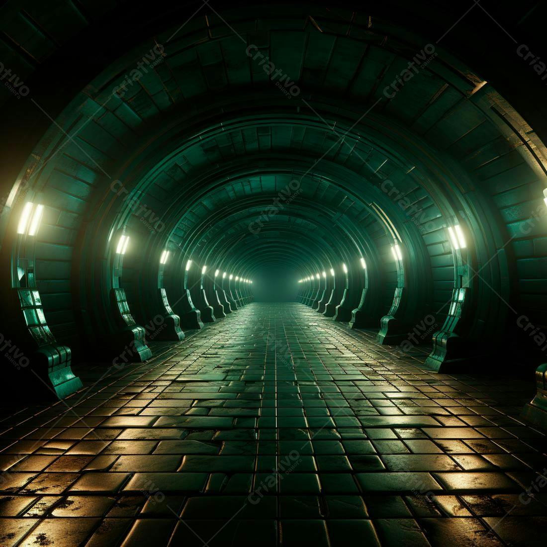 Corredor futurista verde e dourado