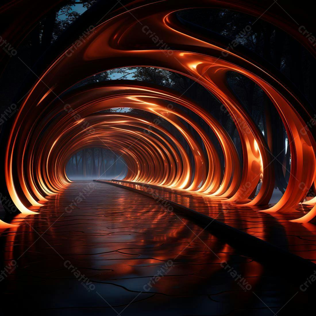Túnel futurista com iluminação laranja