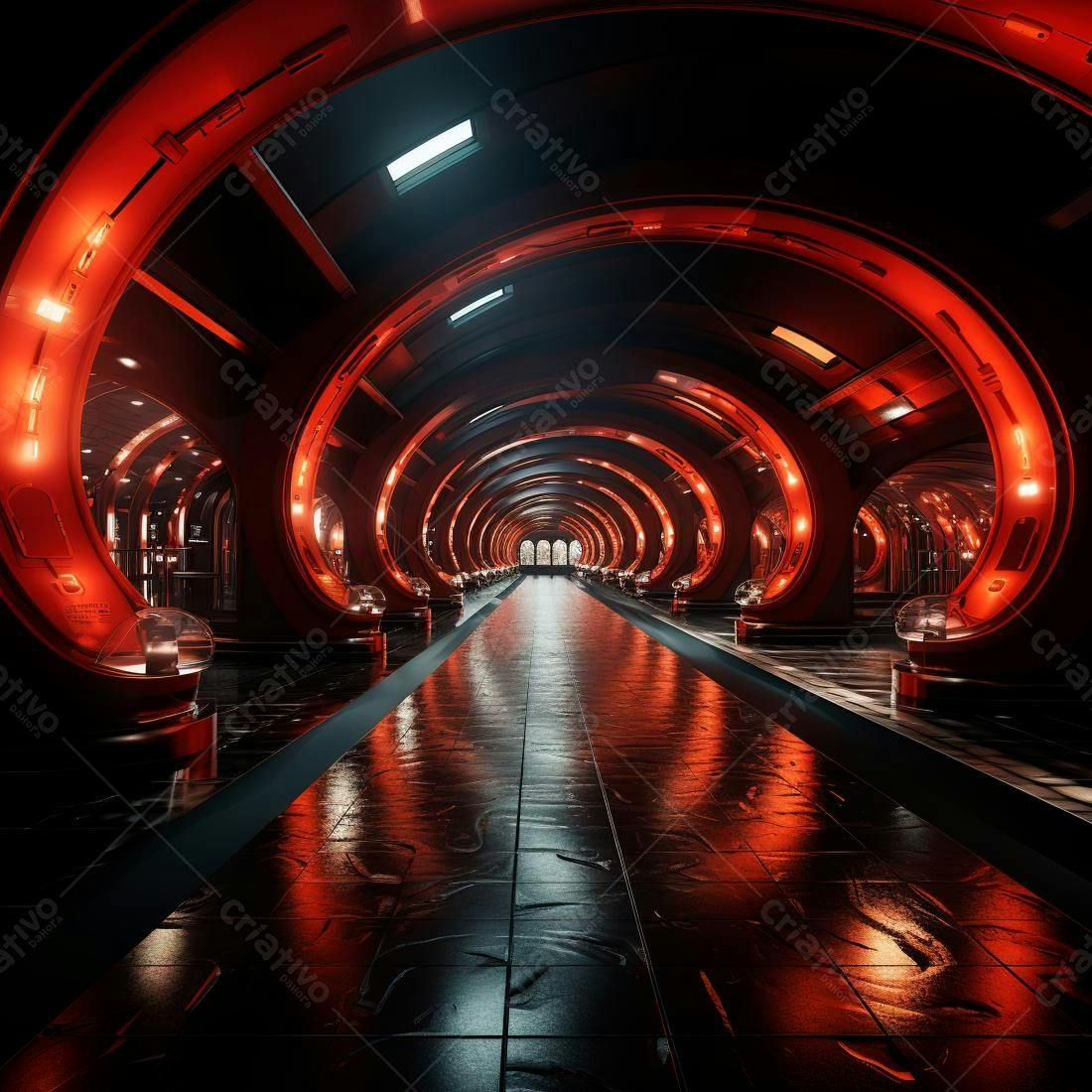 Corredor futurista vermelho e escuro