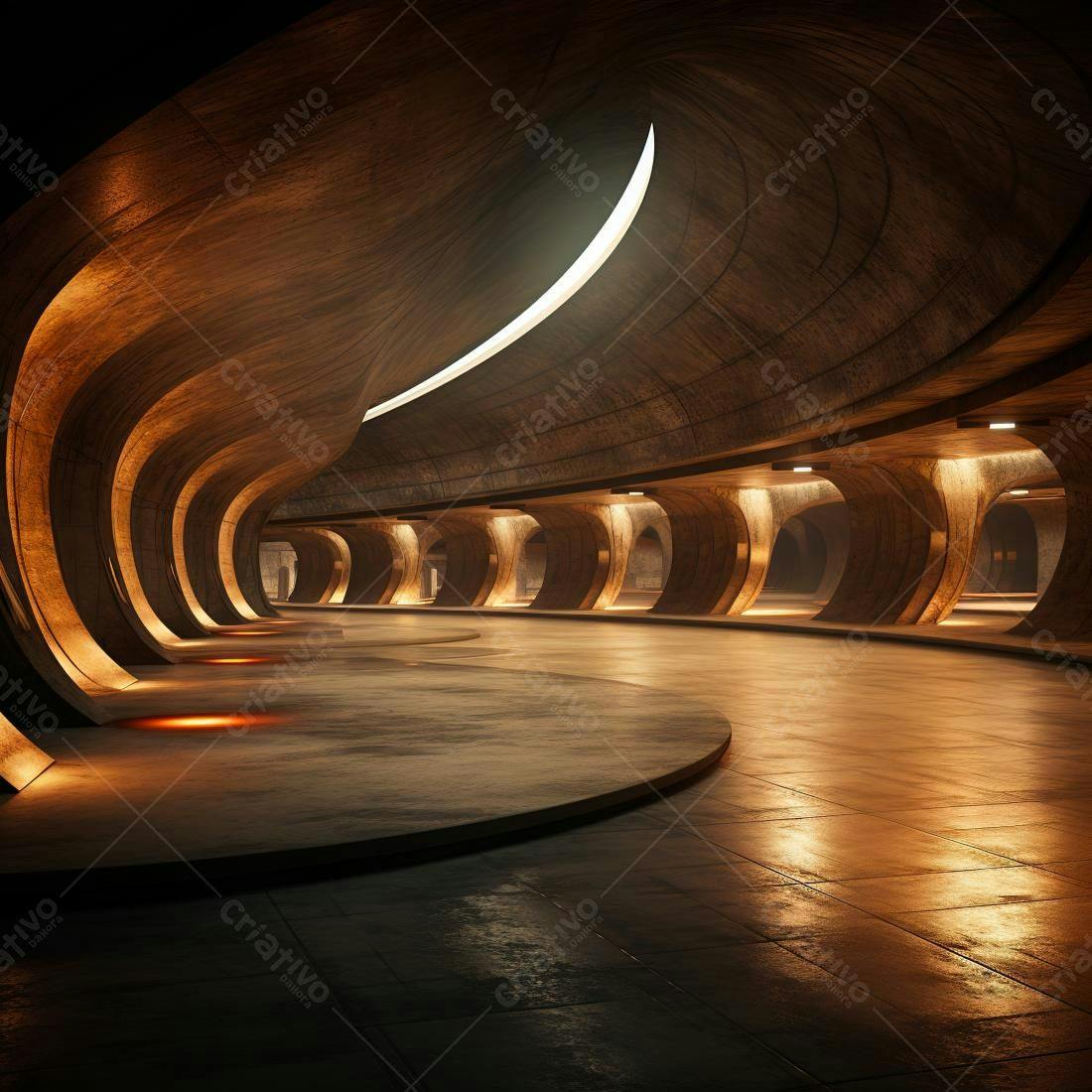 Túnel Curvilíneo Moderno com Iluminação Ambar