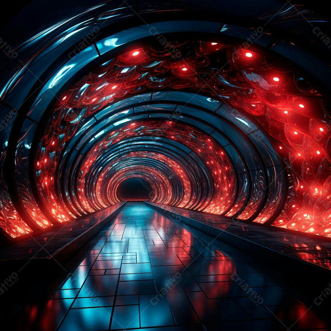 Túnel futurista vermelho e azul