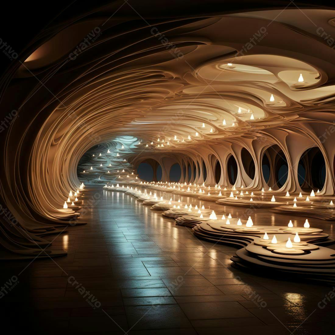Túnel Iluminado com Luzes Amarelas