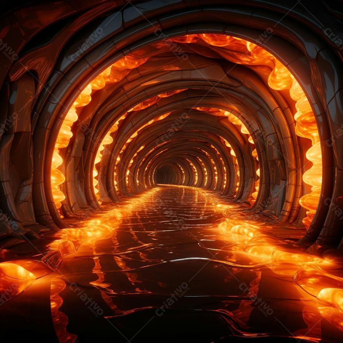 Túnel futurista com lava laranja