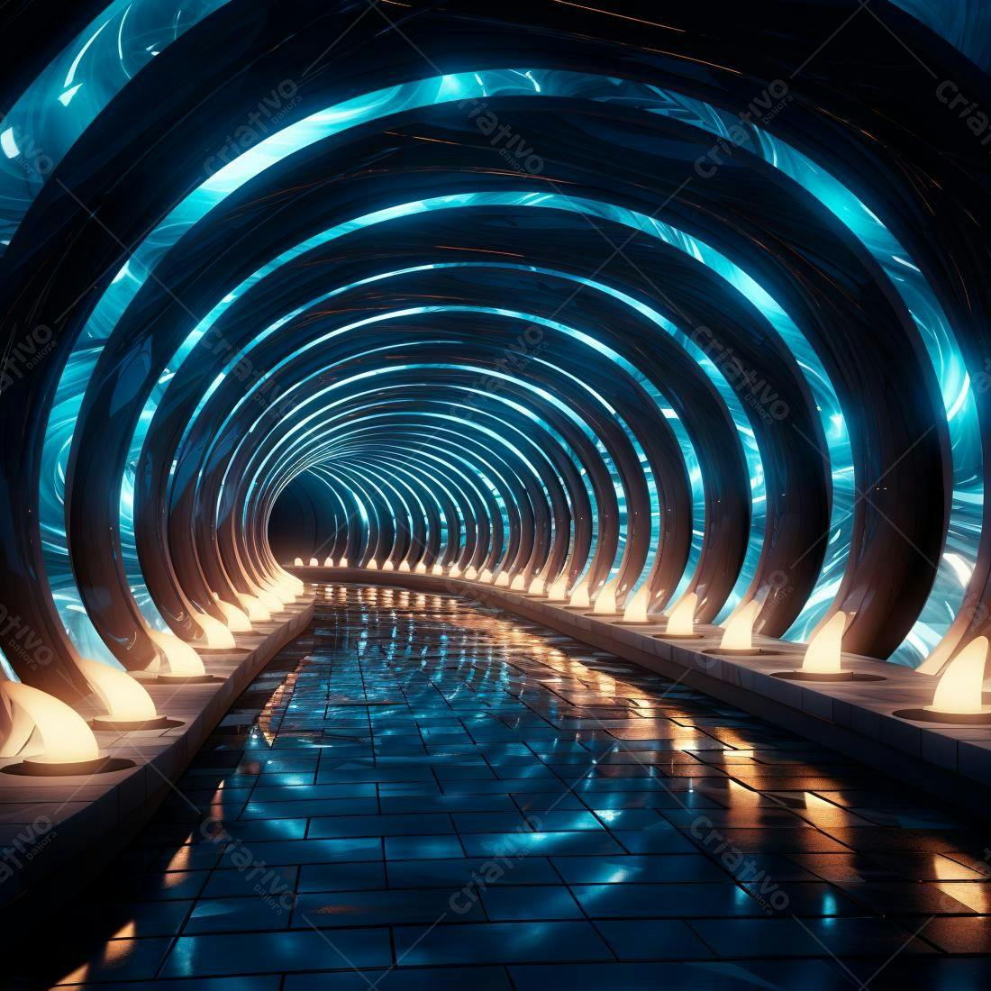 Túnel futurista azul e laranja