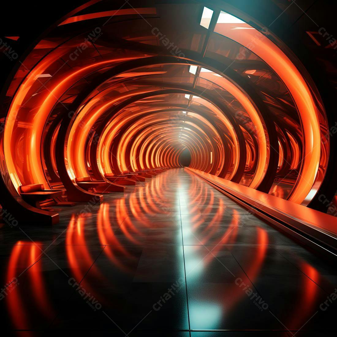 Túnel futurista com iluminação laranja