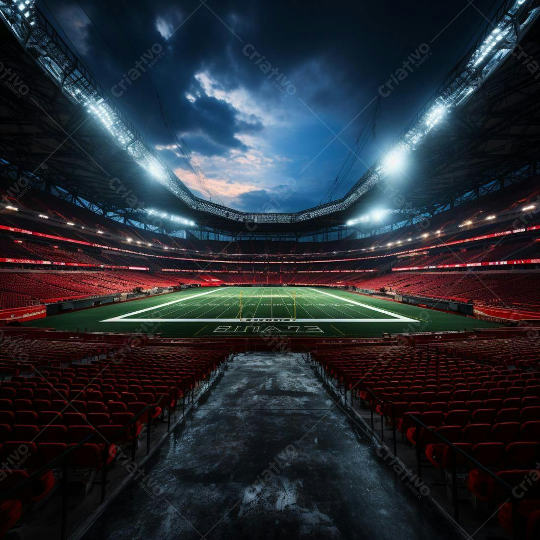 Estádio de futebol americano vazio ao entardecer