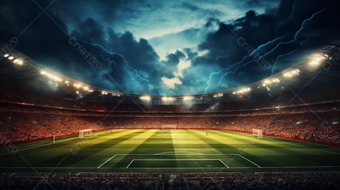 Estádio de Futebol sob Tempestade Noturna