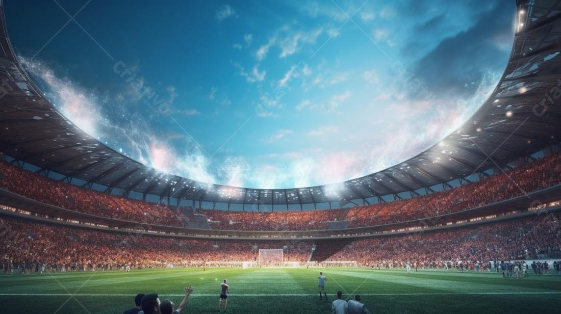 Estádio de futebol lotado em jogo noturno