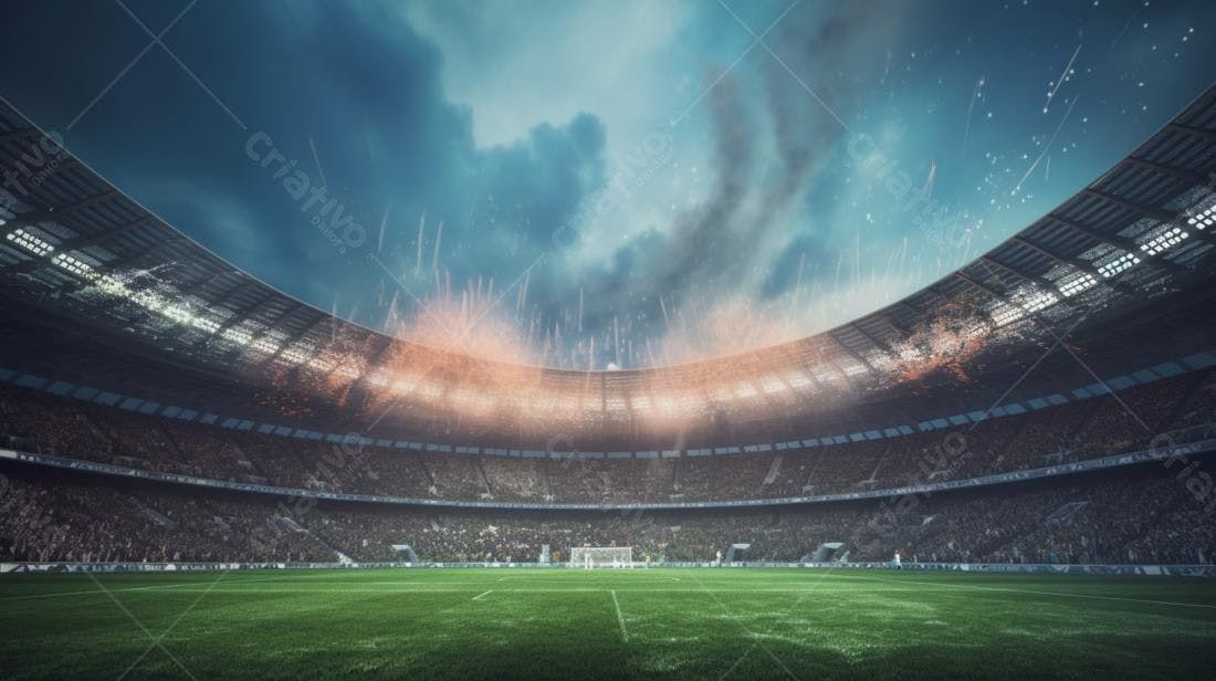 Estádio lotado com show de fogos