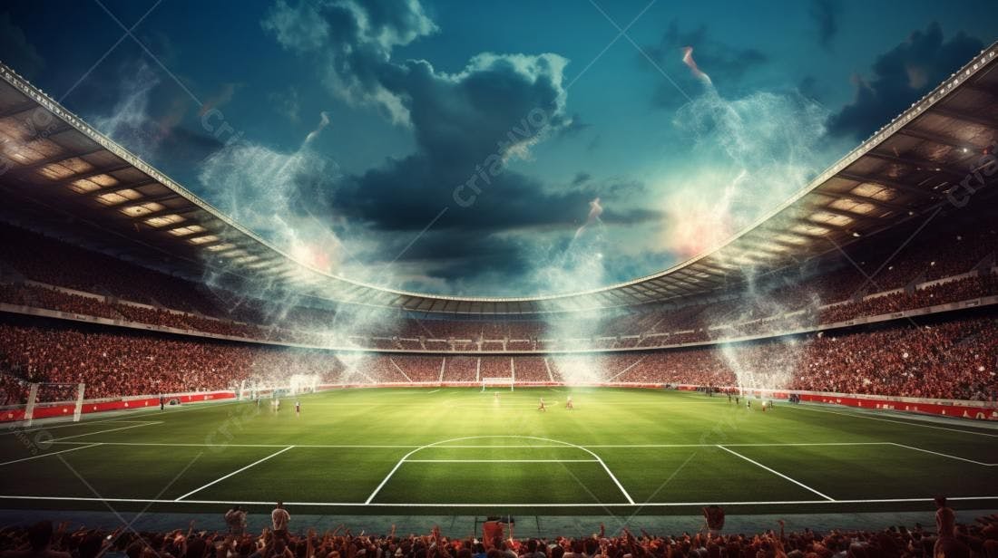 Estádio de futebol lotado jogo noturno