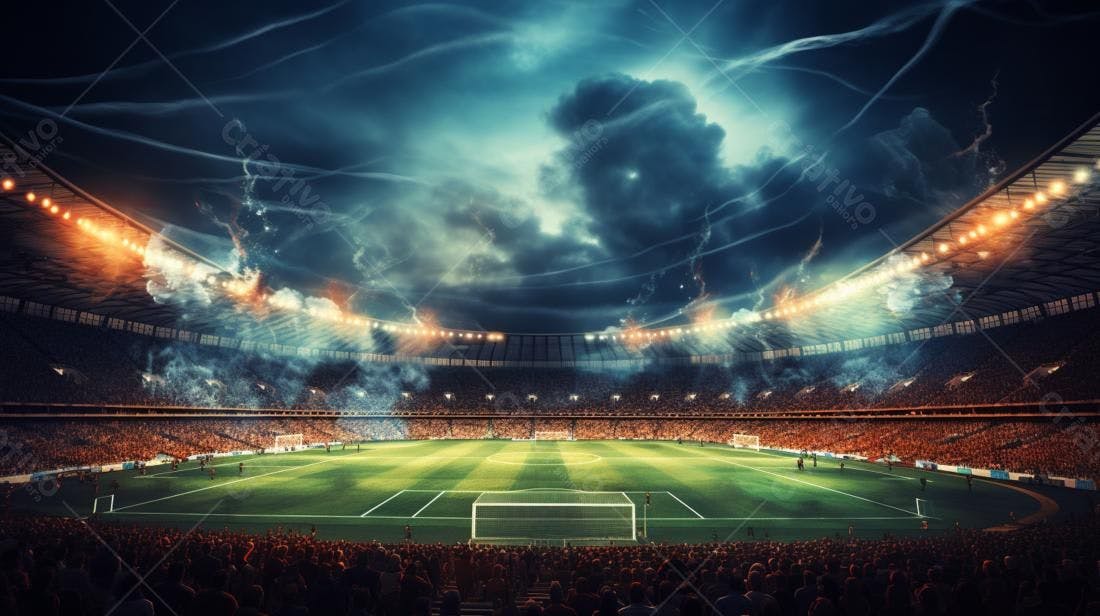 Estádio de futebol noturno lotado
