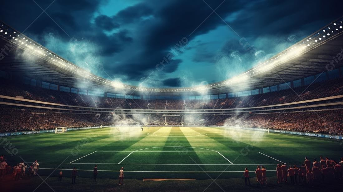 Estádio de futebol noturno lotado