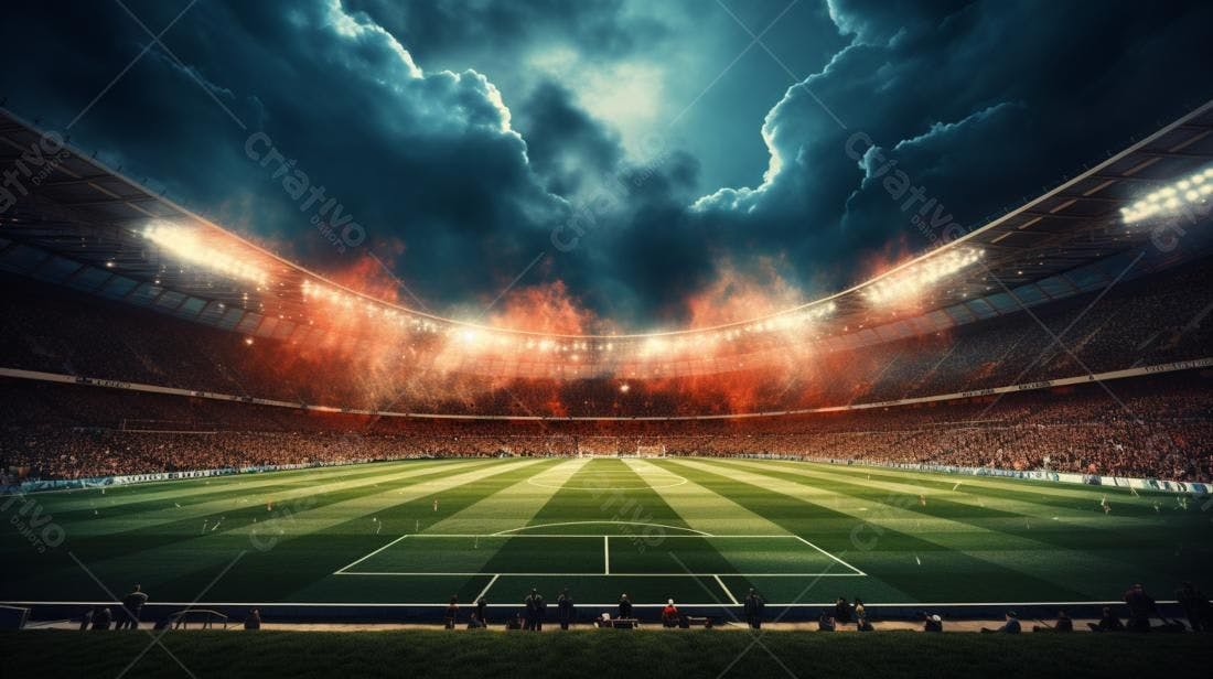 Estádio de futebol noturno com torcida