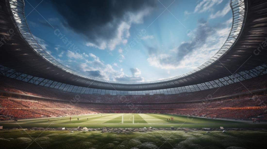 Estádio lotado dia ensolarado