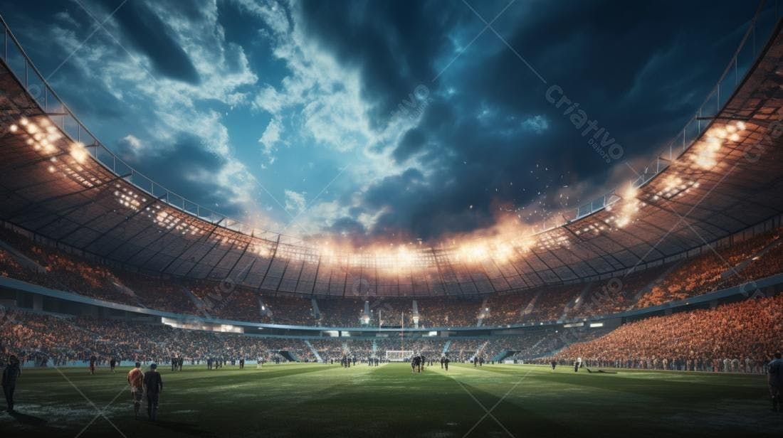 Estádio lotado jogo noturno futebol