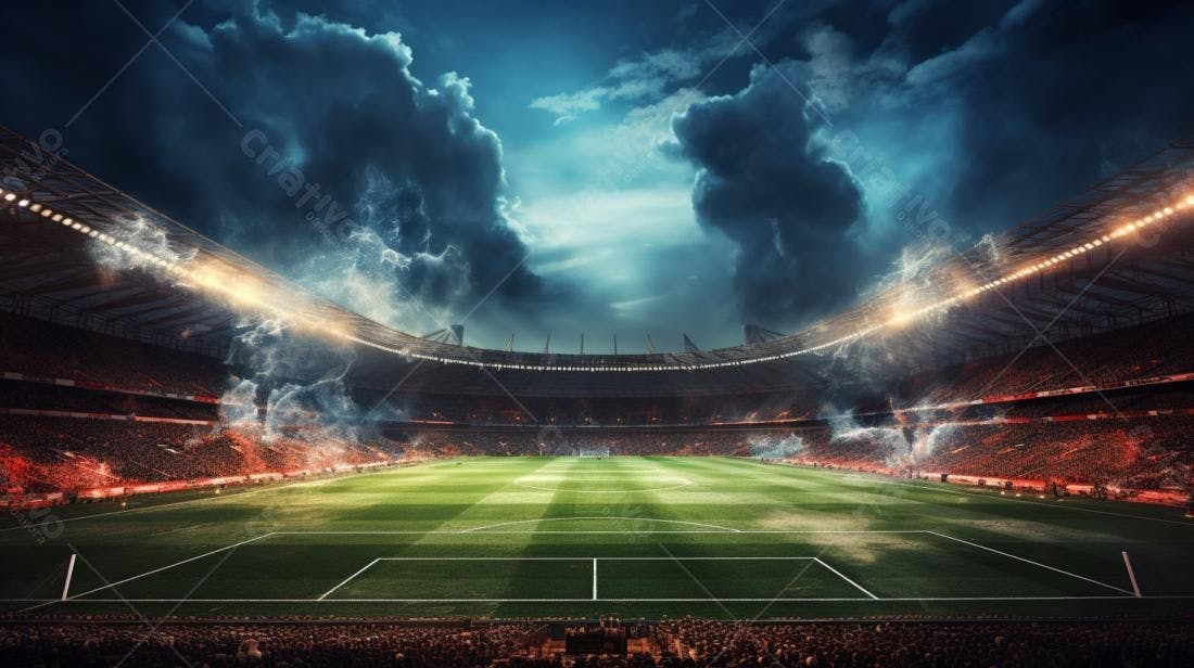 Estádio de futebol noturno com torcida