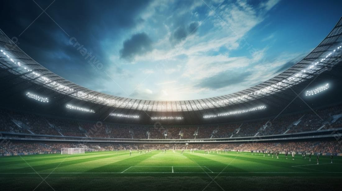 Estádio de futebol lotado à noite