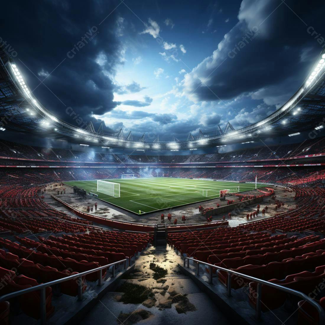Estádio de futebol após jogo noturno